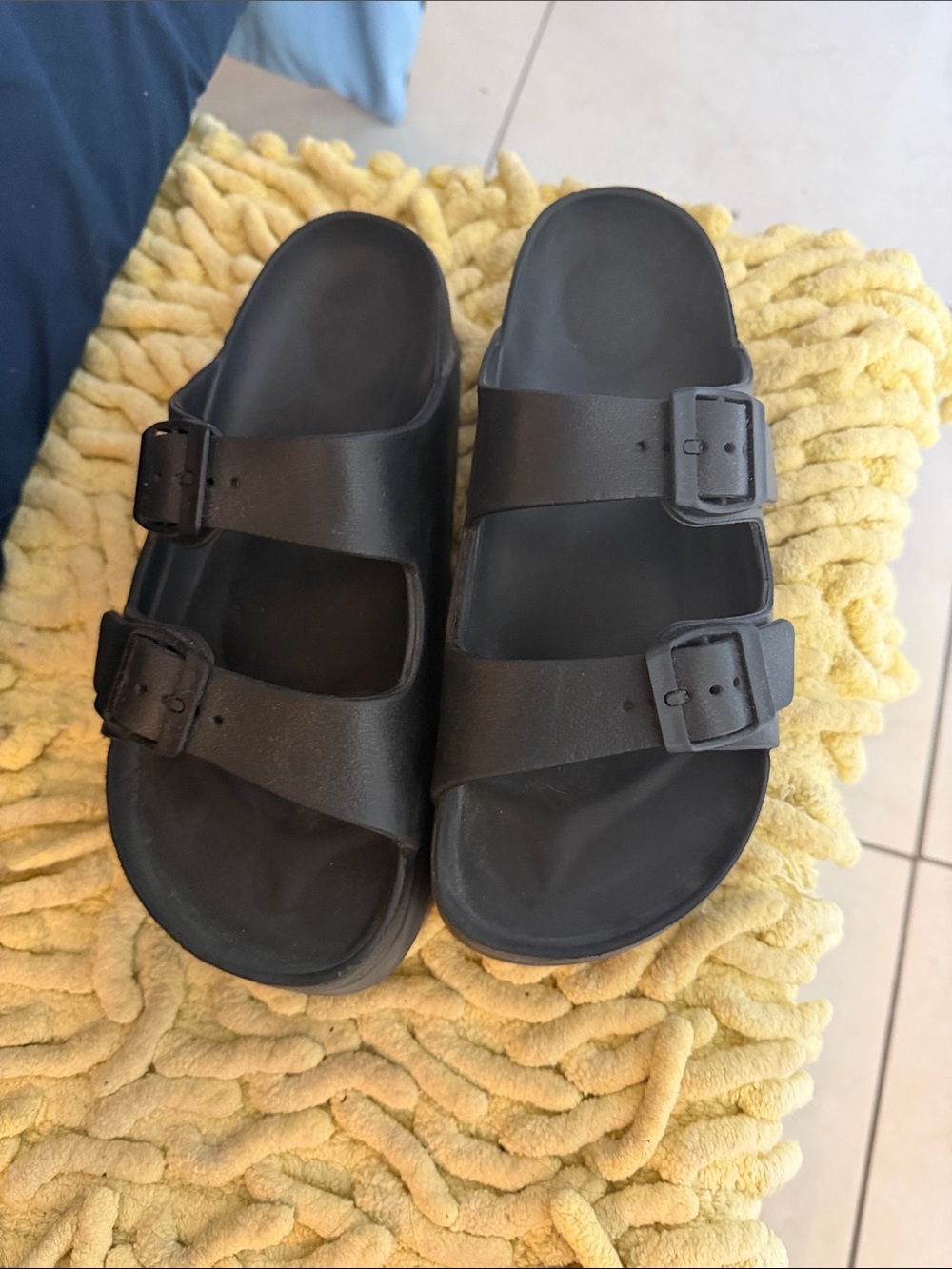 Black Double-Buckle Slide Sandals